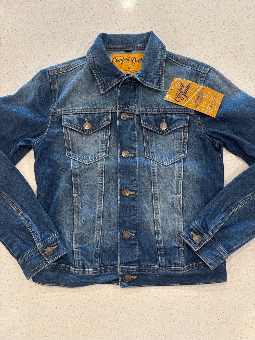 Comfort Denim Girl’s Blue Denim Distressed Grunge Trucker Jacket Medium